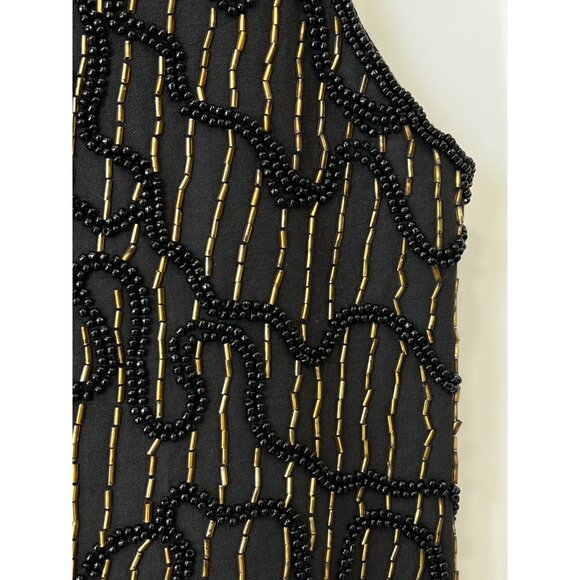 Winnie and Joe Beads Embellished Vest Size L Black Gold Witchy Goth Grunge Retro - Picture 3 of 6